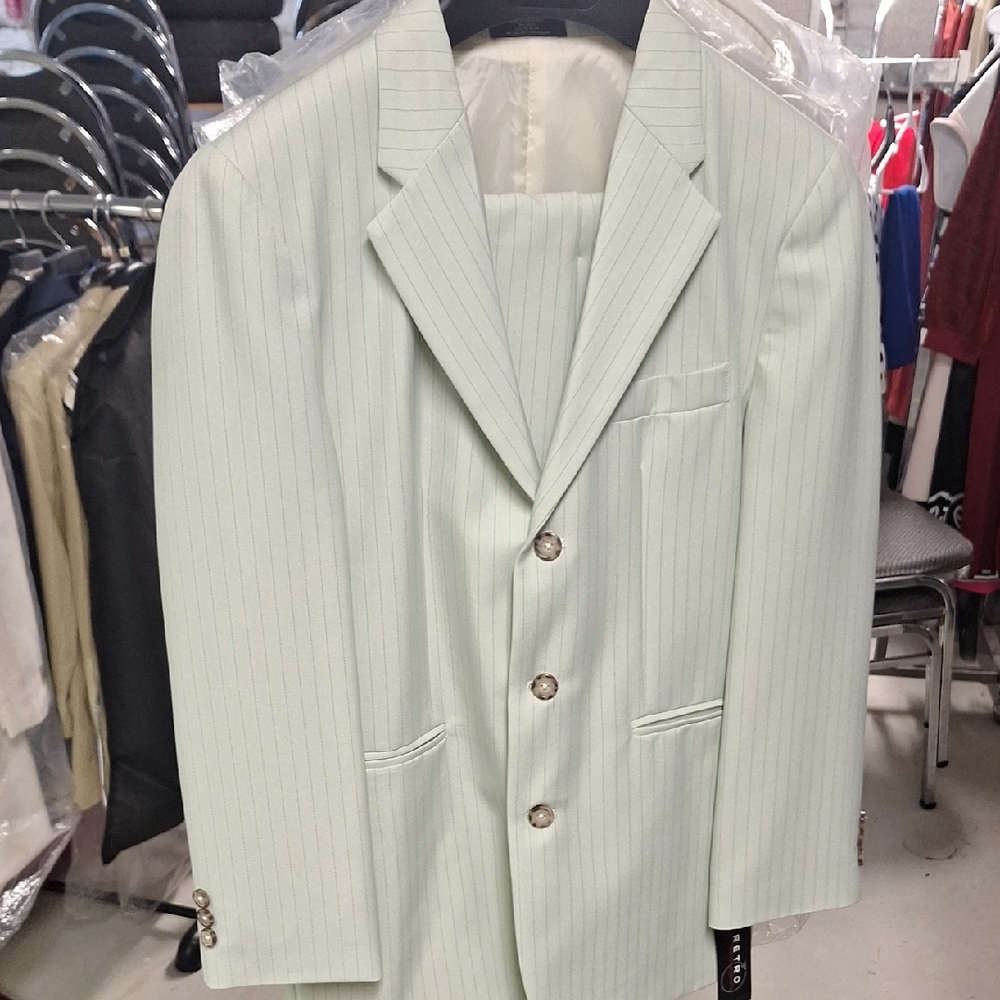 Boys Light Green Pinstripe Suit